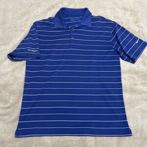 Nike Mens Golf Polo Shirt Medium‎ Blue Striped Performance W/ Bud light Emblem
